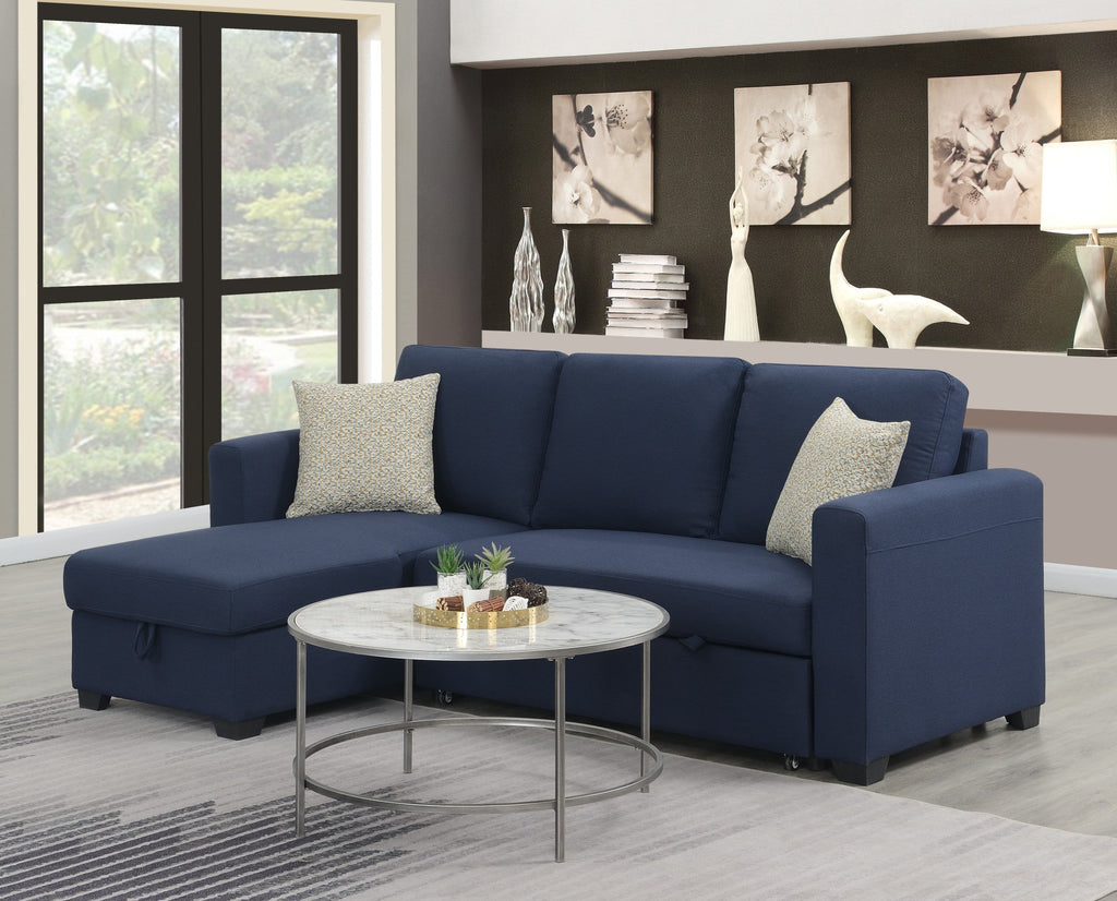 Navy Reversible Sectional with Pop-Up Sleeper and Storage Chaise