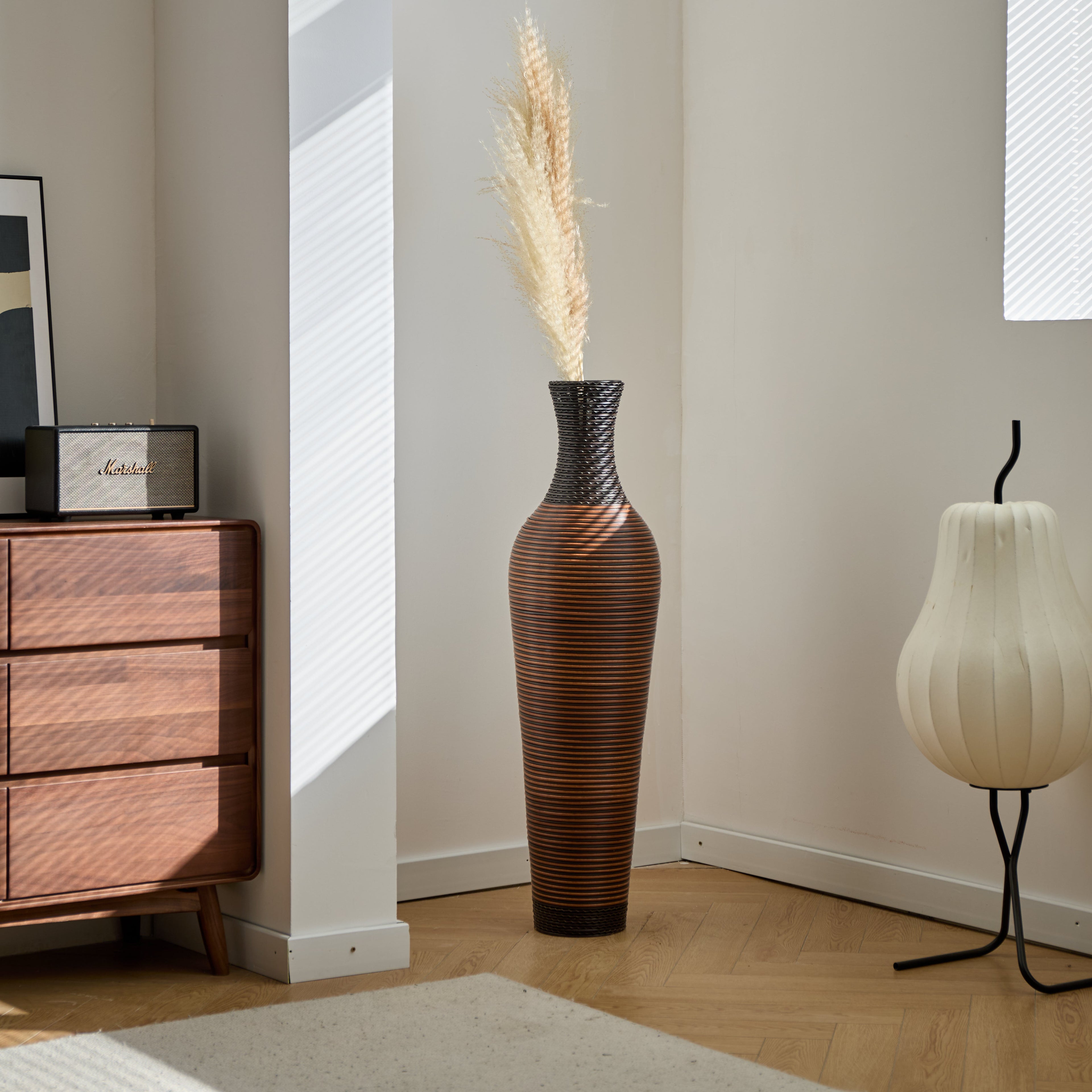 Hand-Woven PVC Rattan Floor Vase, 39 Inch Tall