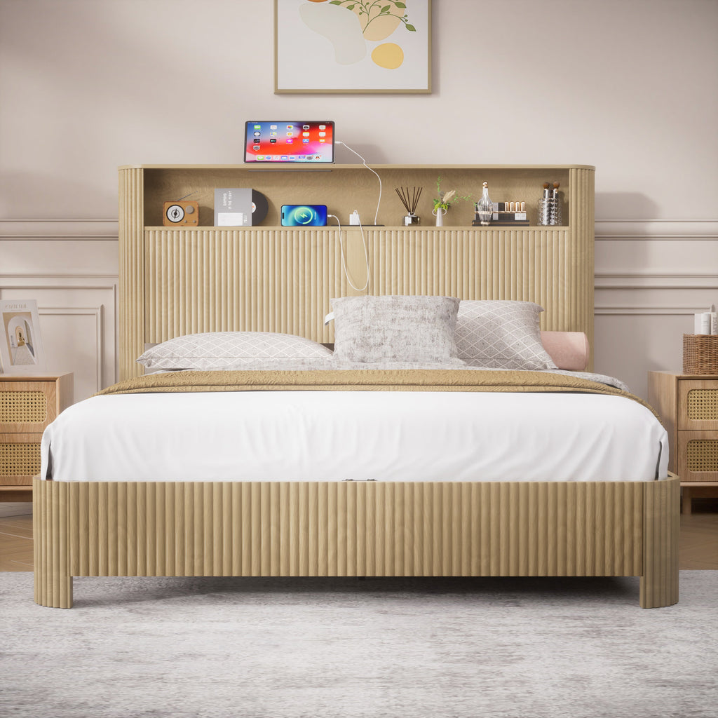 Queen Size Bed Frame With Storage Headboard