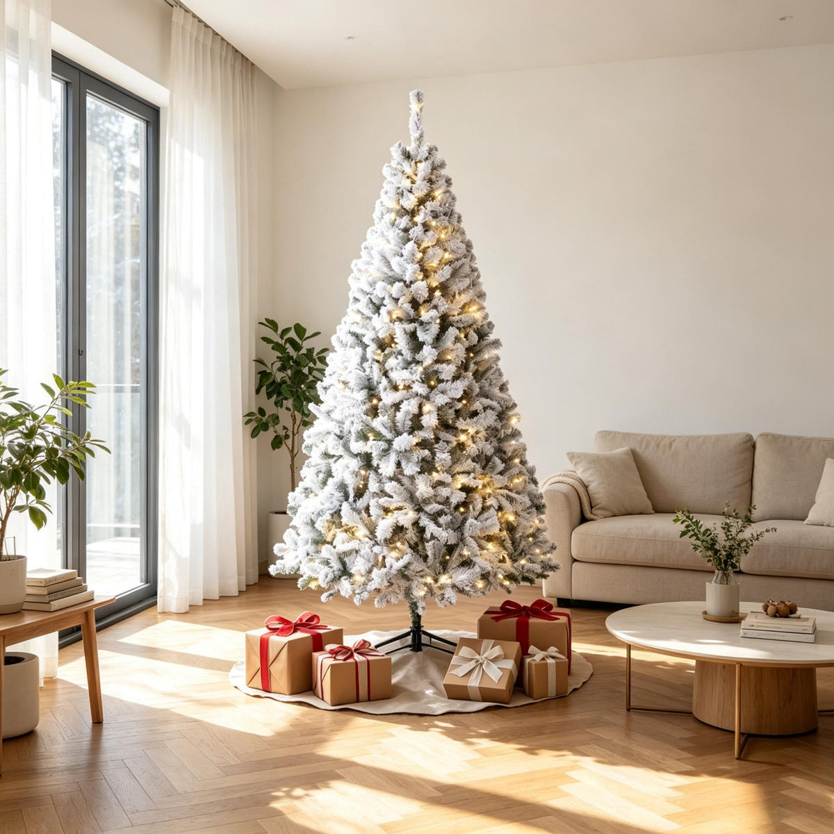 6 ft Pre-Lit Flocked Fraser Fir Artificial Christmas Tree