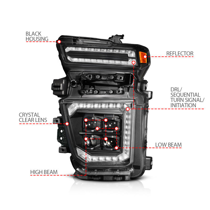 ANZO Z-Series 20-23 Chevy Silverado 2500/3500 Z-Series Full LED Proj Headlights Black - Pass. Side 111619X-R