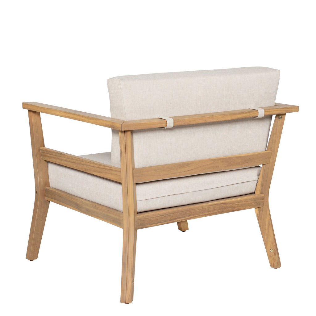 Outdoor Club Chair with Arms - Acacia Wood Arm Chair with Cushion