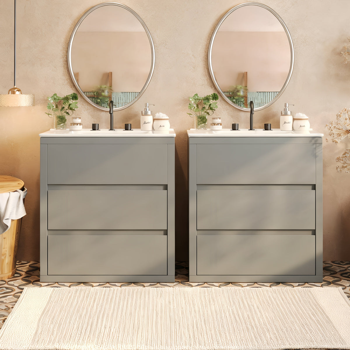 60" Double Sinks Bathroom Vanity Set