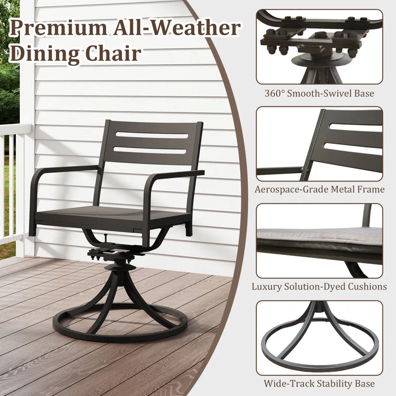 Set of 2 Powder-Coated Steel 360° Swivel Outdoor Dining Chairs