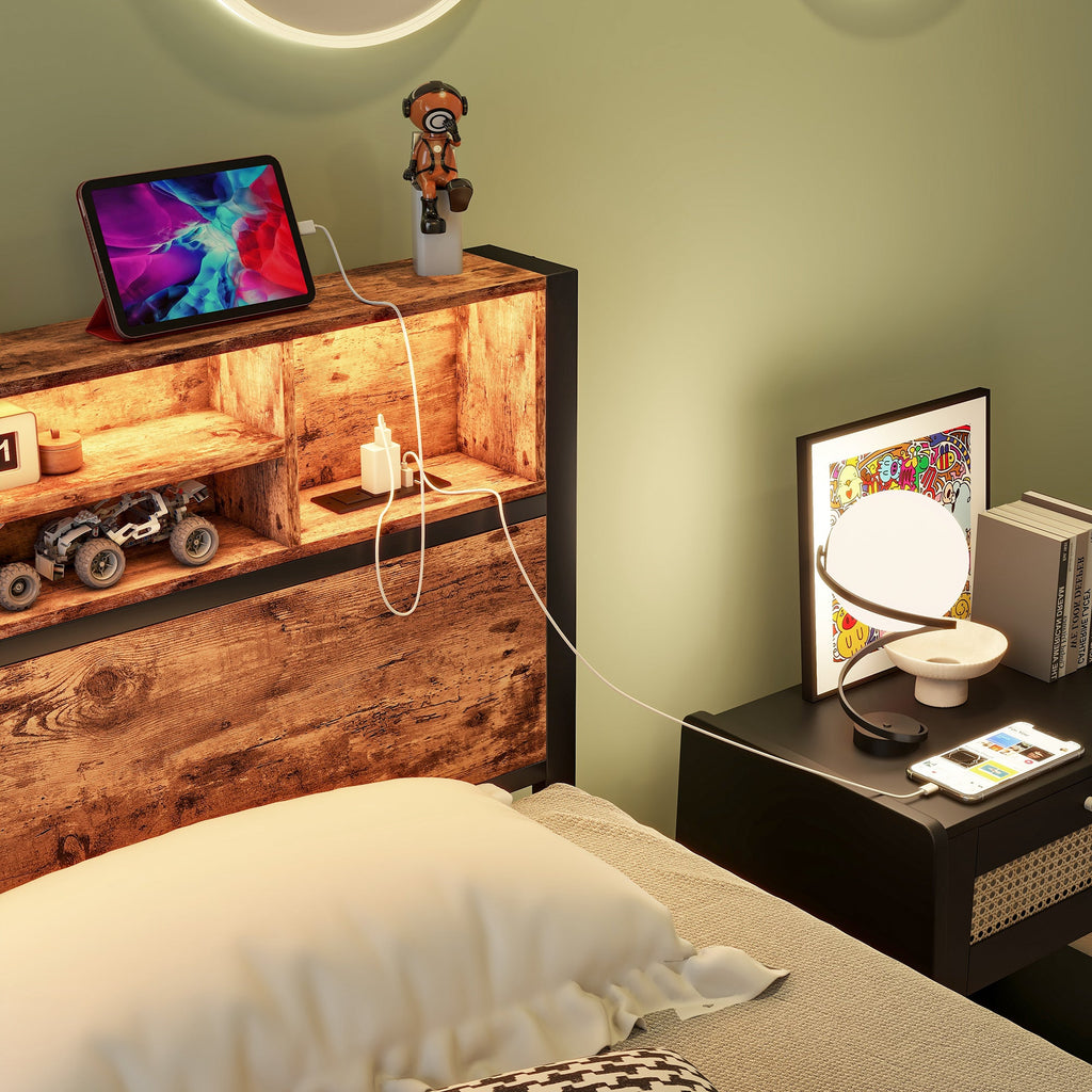 Twin Size Bed Frame with Storage Headboard