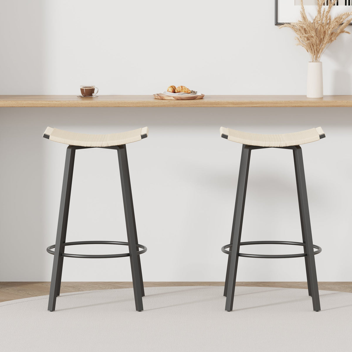 Backless Handwoven Kitchen Dining Bar Stools Set of 2