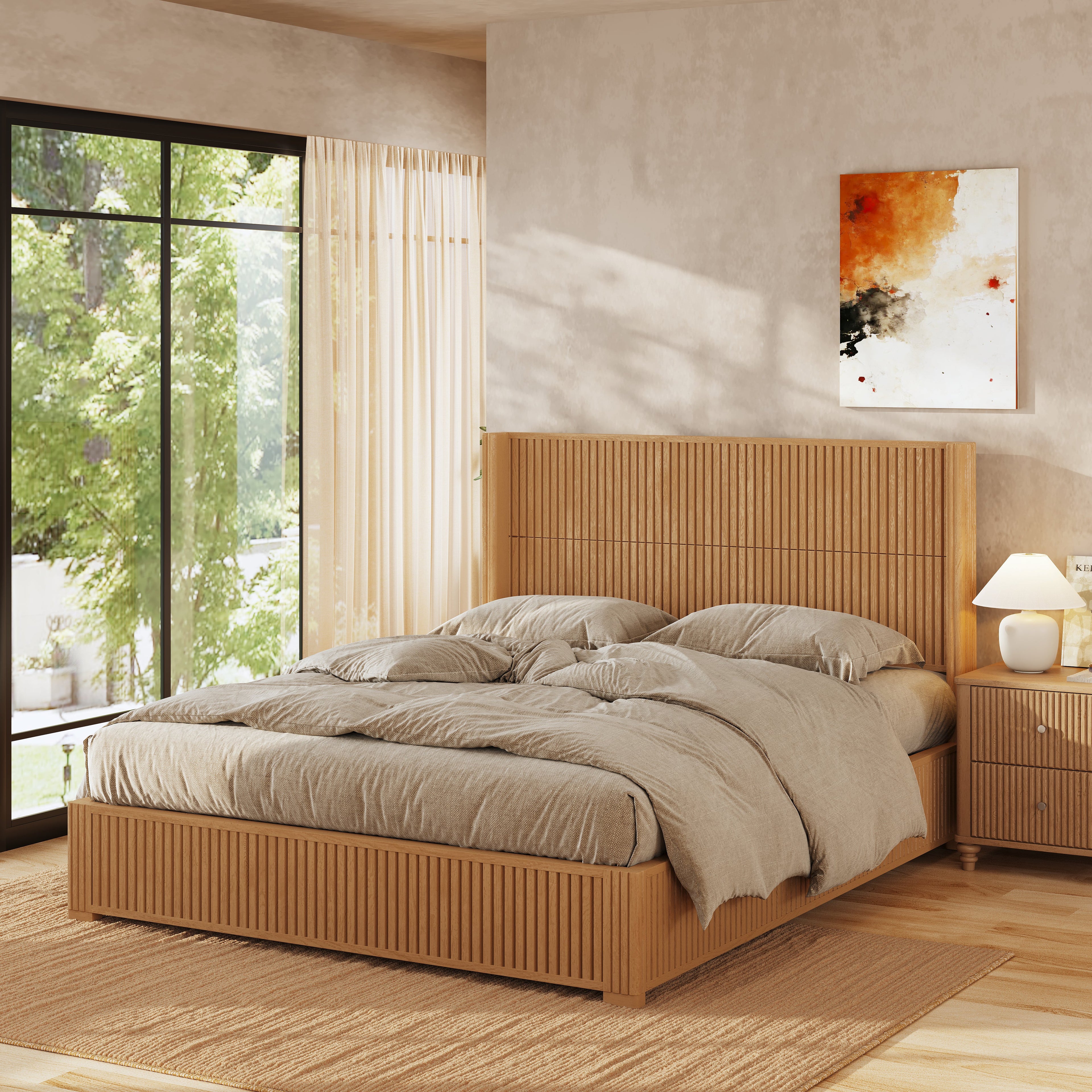 Solid Wood Platform Bed Frame with Headboard