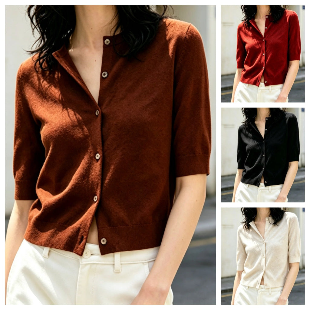 2026 Fall Wool Knit Long Sleeve Solid Color Women's Cardigan OZON Amazon Simple Commute Single Button Blouse