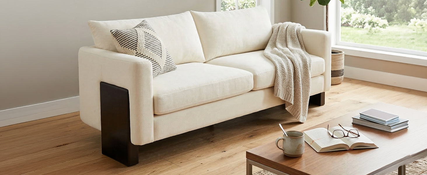 Modern 3-Seater Sofa with Rubberwood Legs