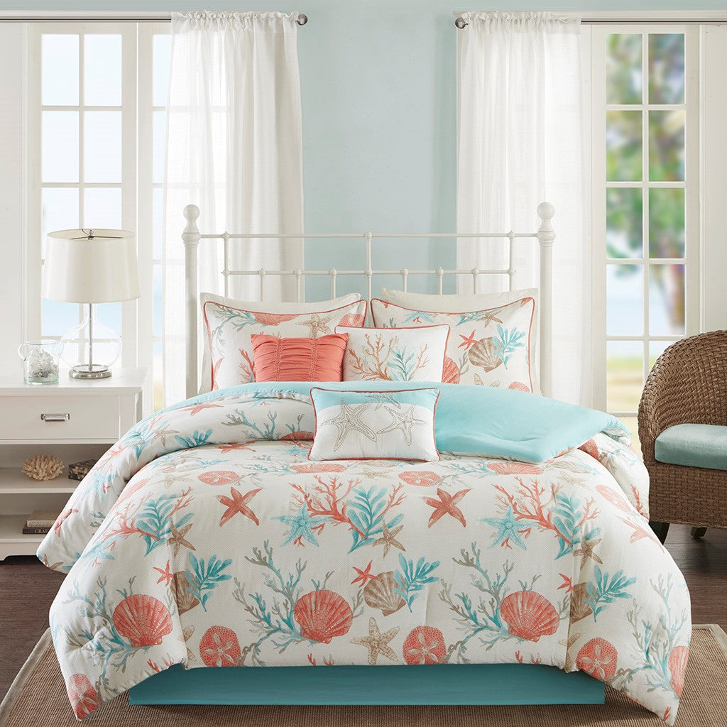 7 Piece Cotton Sateen Comforter Set - Coral - Cal King