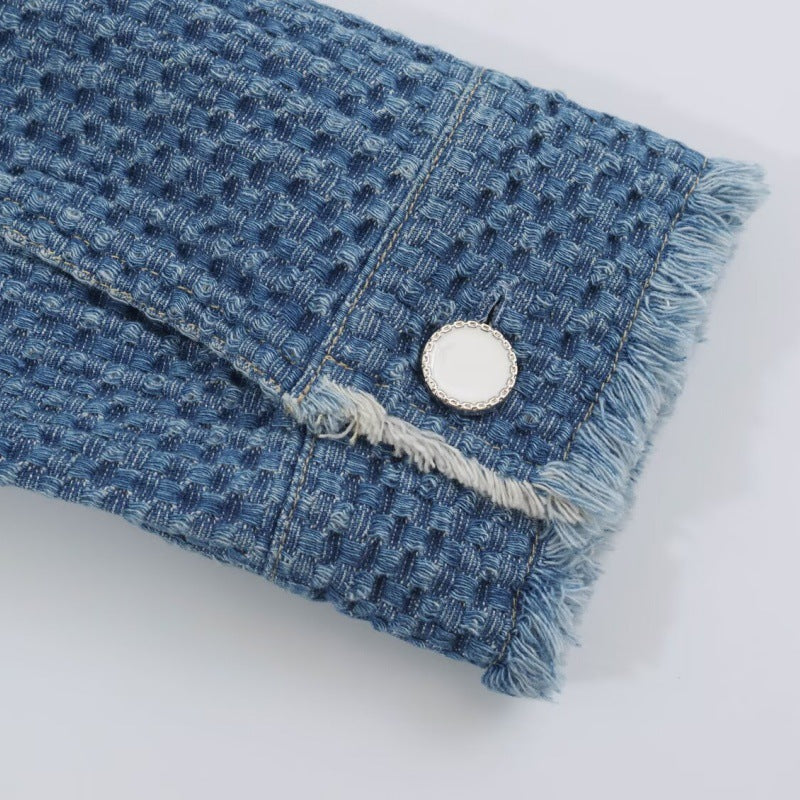 Versatile Long-sleeve Lapel-collar Cotton Denim Jacket