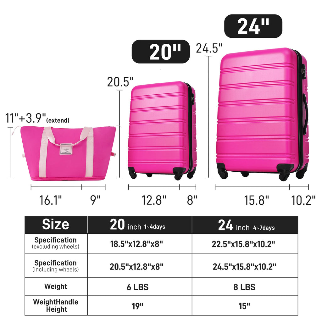 Hardshell Luggage Sets 2Pcs + Bag Spinner Suitcase with TSA Lock