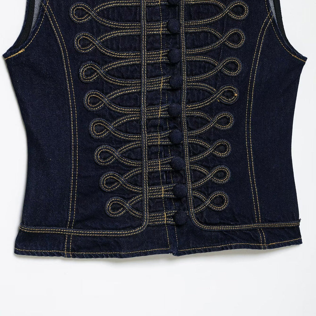 Denim Vest With Knot-detail Topstitching