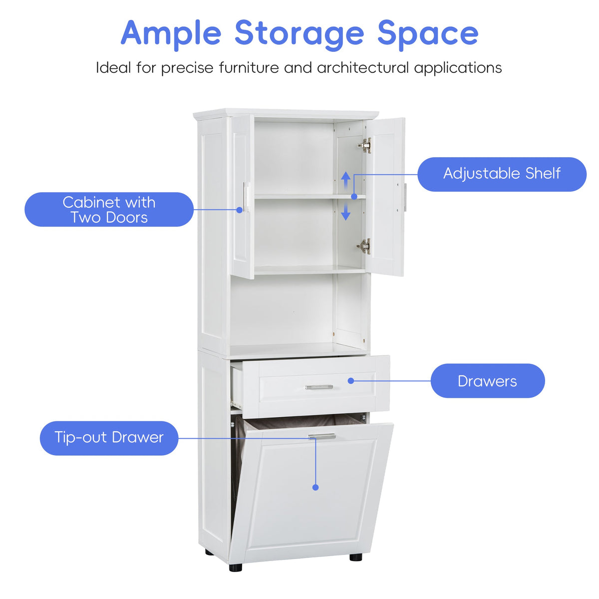 Tall Bathroom Cabinet with Laundry Basket