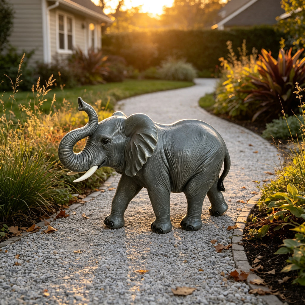 20'' Tall Resin Elephant Statue with Raised Trunk