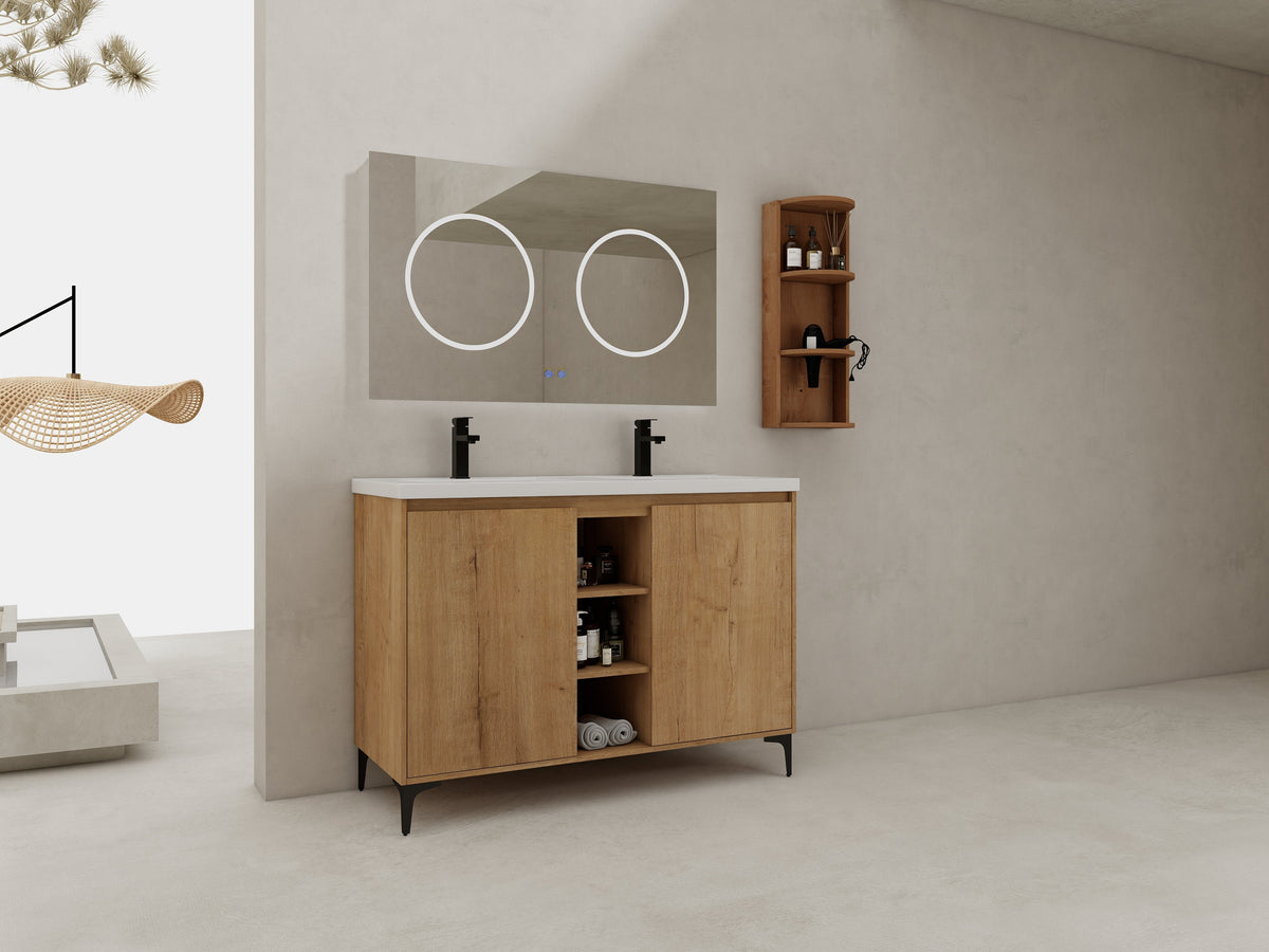 48" Freestanding Bathroom Vanity With Double Sink and Storage Rack