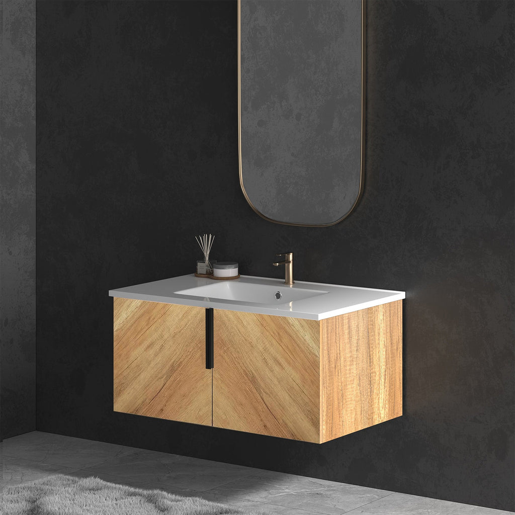 36 Inch Wall-Mounted Bathroom Vanity with 3D Fluted Panel