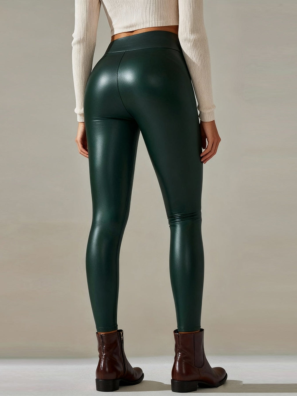 Women Faux Leather Leggings, High Waisted PU Leather Stretch Skinny Pants For Fall Winter Casual Daily Wear