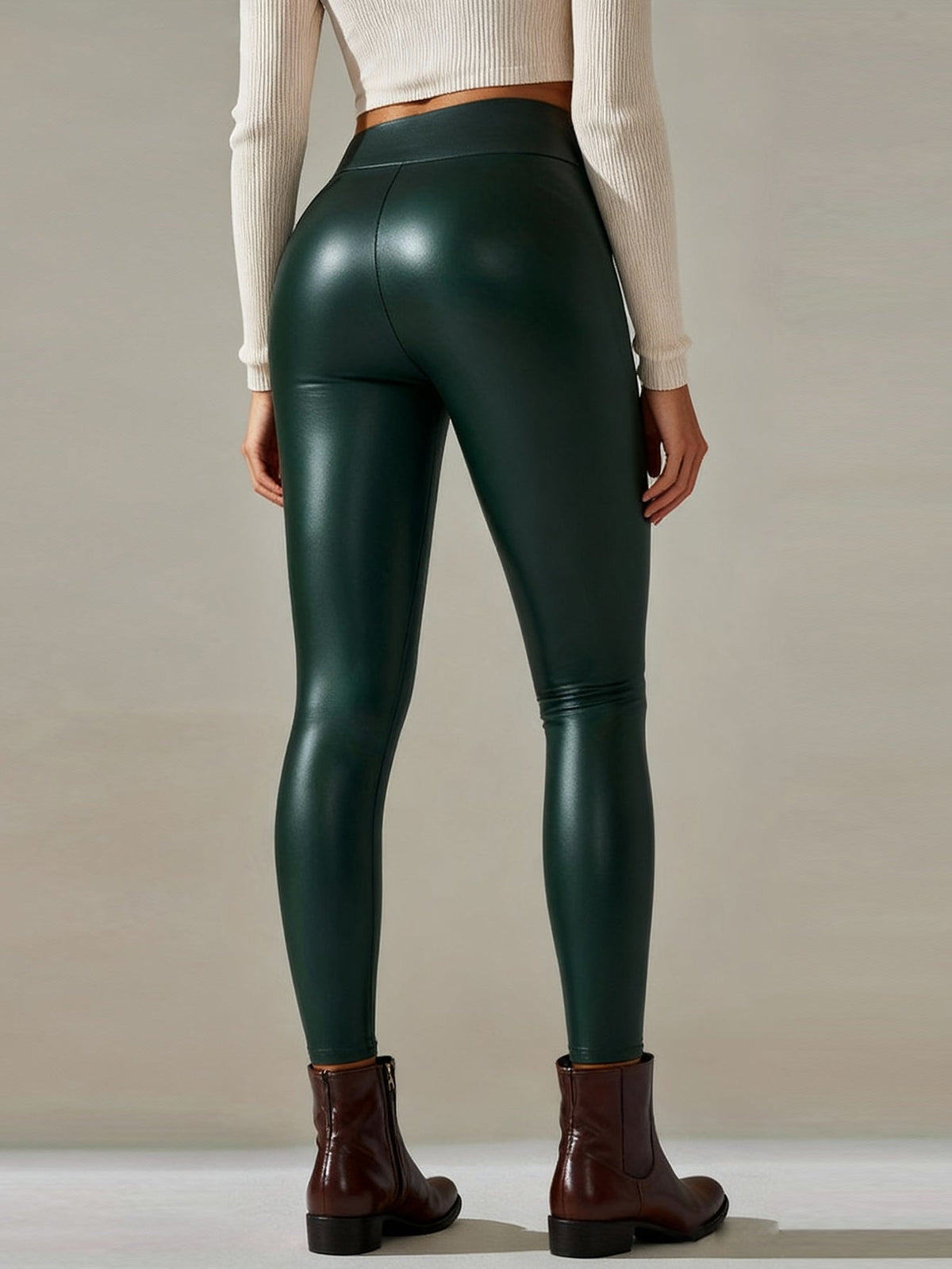 Women Faux Leather Leggings, High Waisted PU Leather Stretch Skinny Pants For Fall Winter Casual Daily Wear