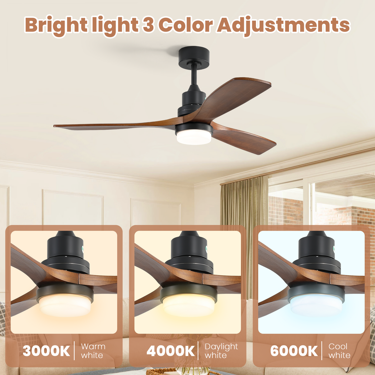 52 Inch Indoor Ceiling Fan With Dimmable LED Light