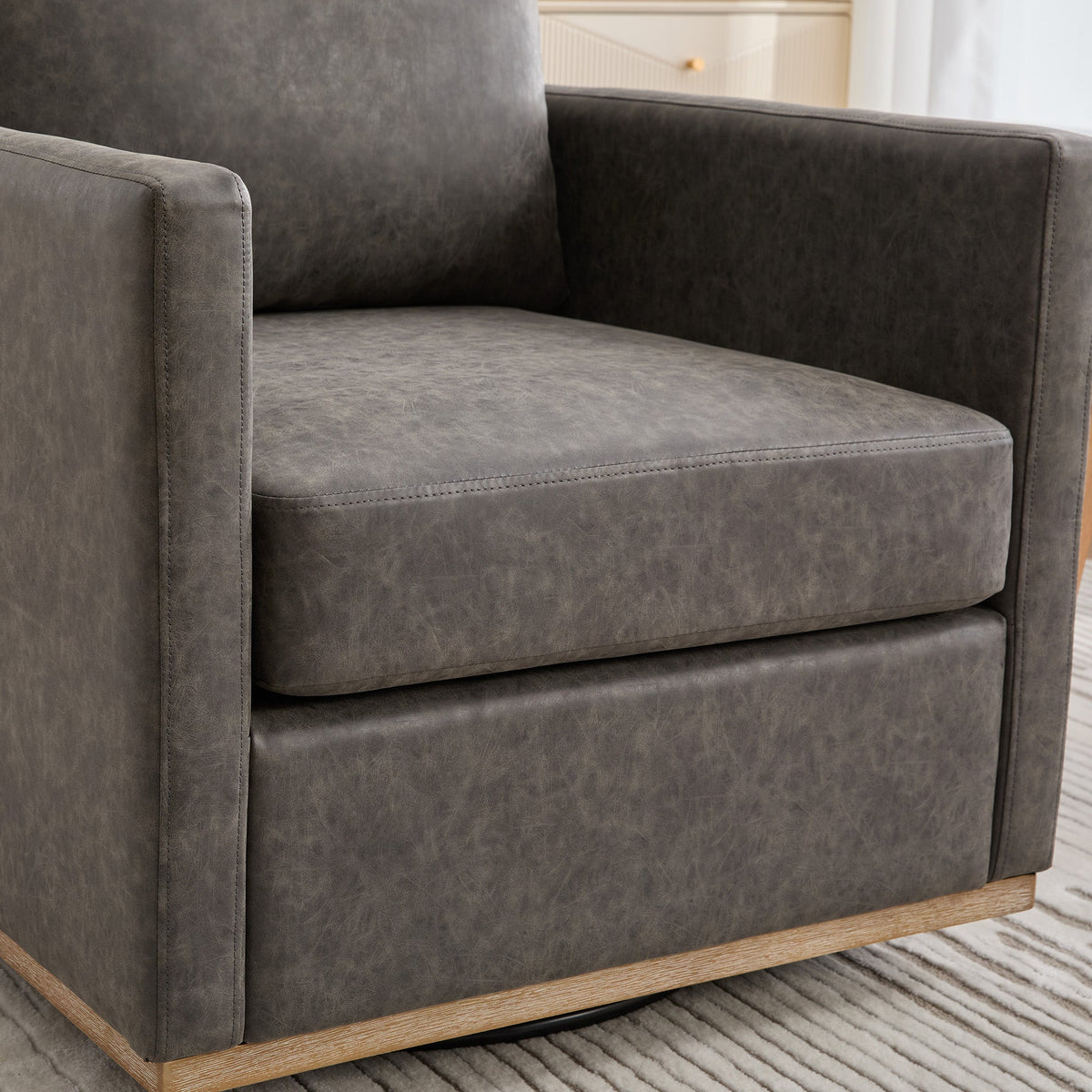 Gray Upholstered Square Swivel Accent Chair