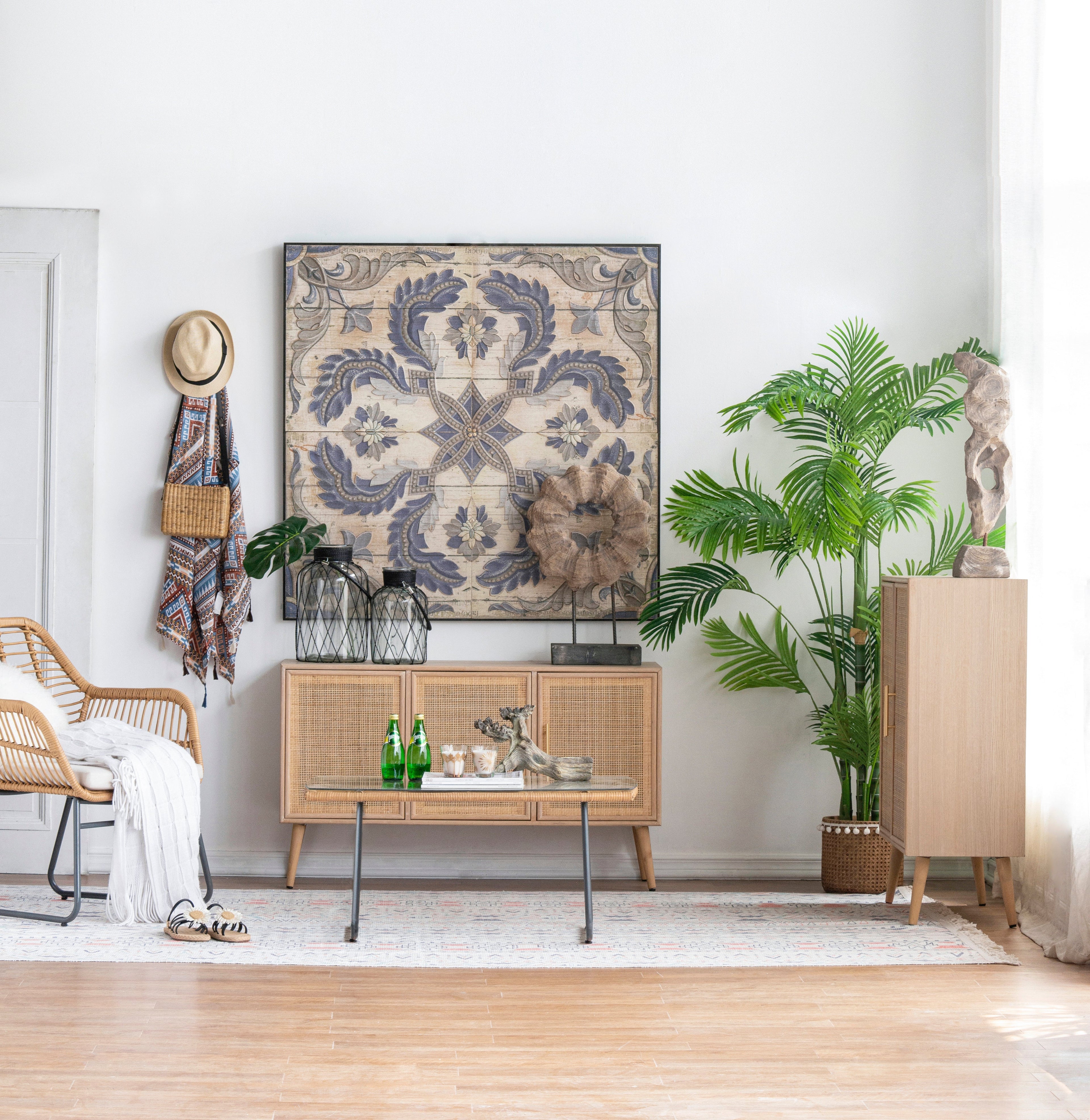 Natural Brown Media Center with Rattan Doors