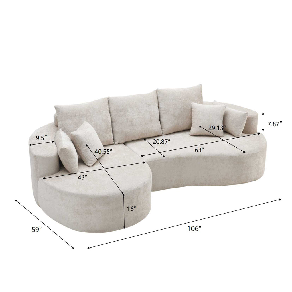 106 in. 2-Piece Fabric Cloud Curved Sectional Sofa with Chaise
