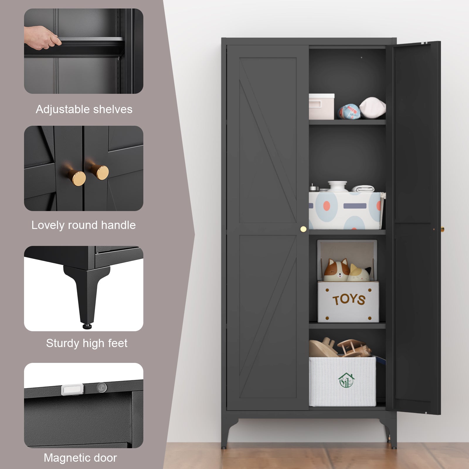 Metal Adjustable 2 Doors Storage Cabinet