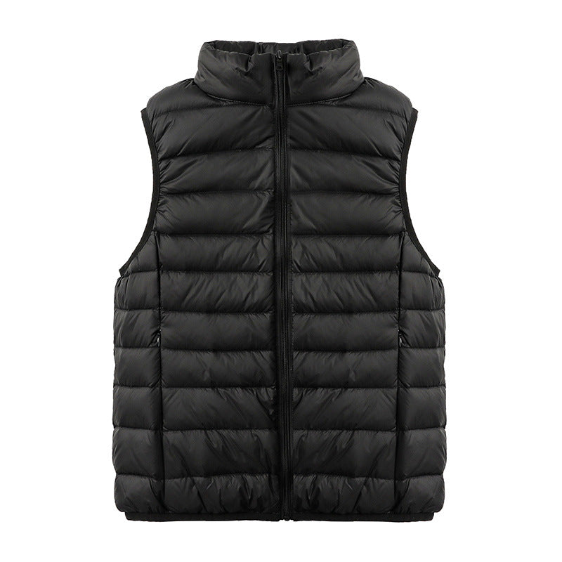Womens Thin-style Down Vest, Cross-border, Two-way Zipper, 90 White Duck Down, Short Length