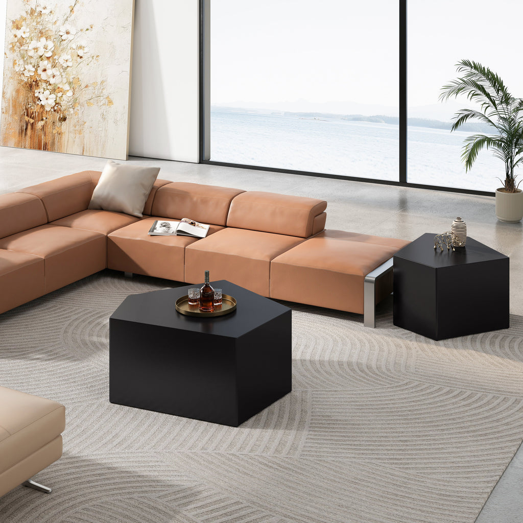 Irregular Pentagon Nesting Coffee Table Set - Black, Set of 2