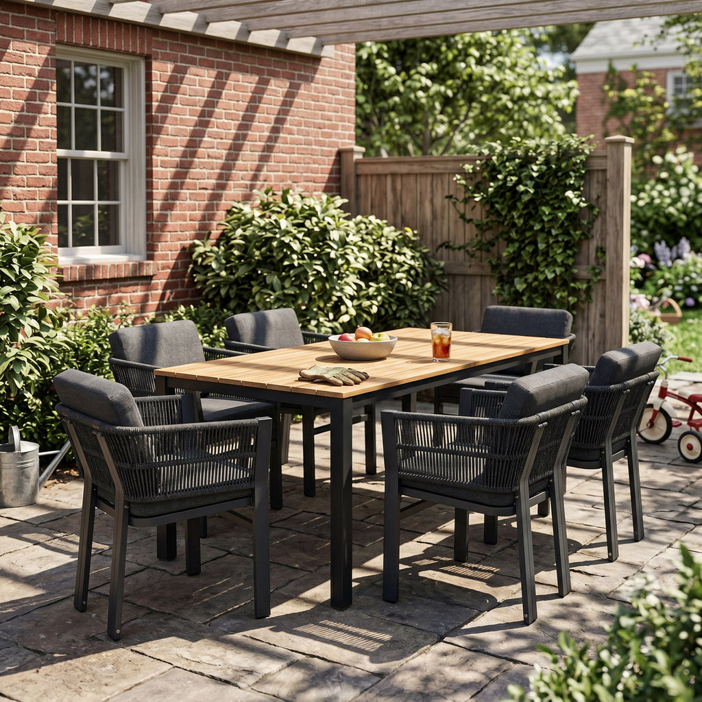 7-Piece Outdoor Dining Set, Acacia Wood Table & 6 Chairs