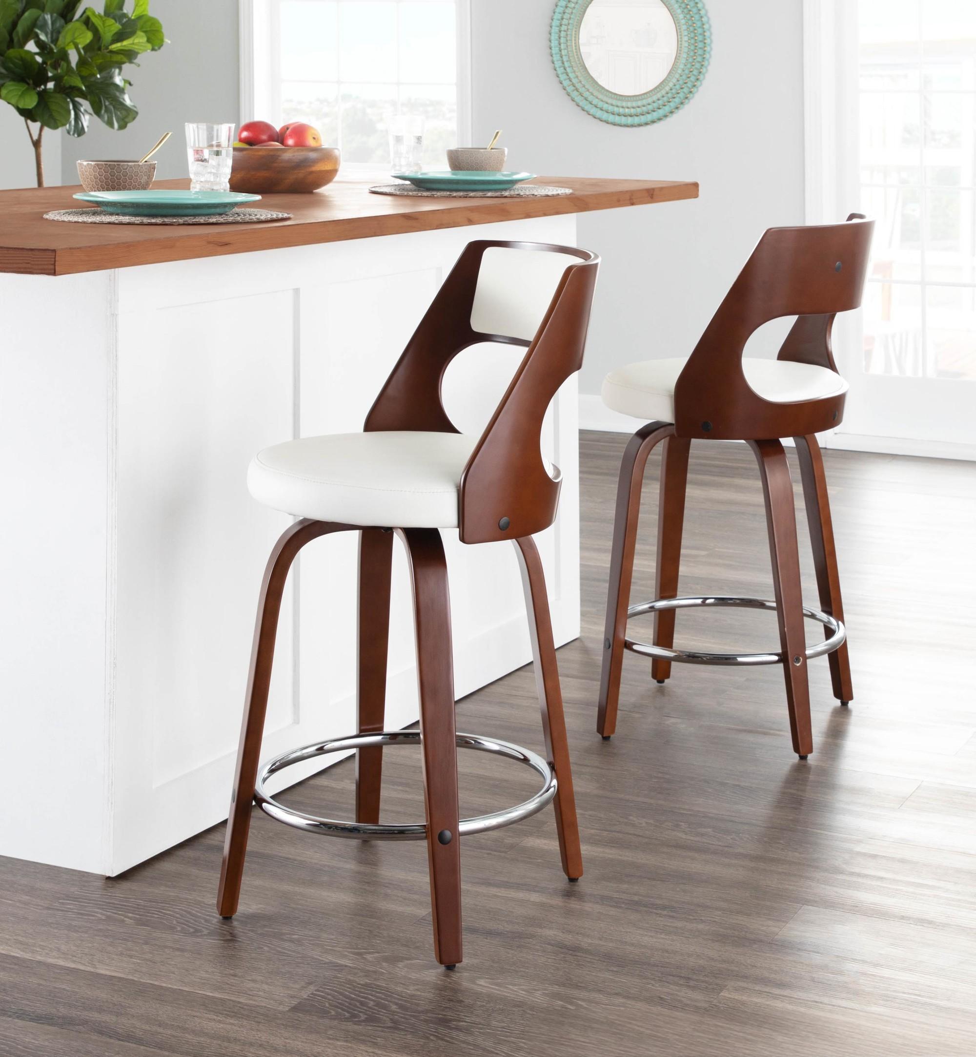 Mid-Century Modern Counter Stool with Swivel in Cherry
