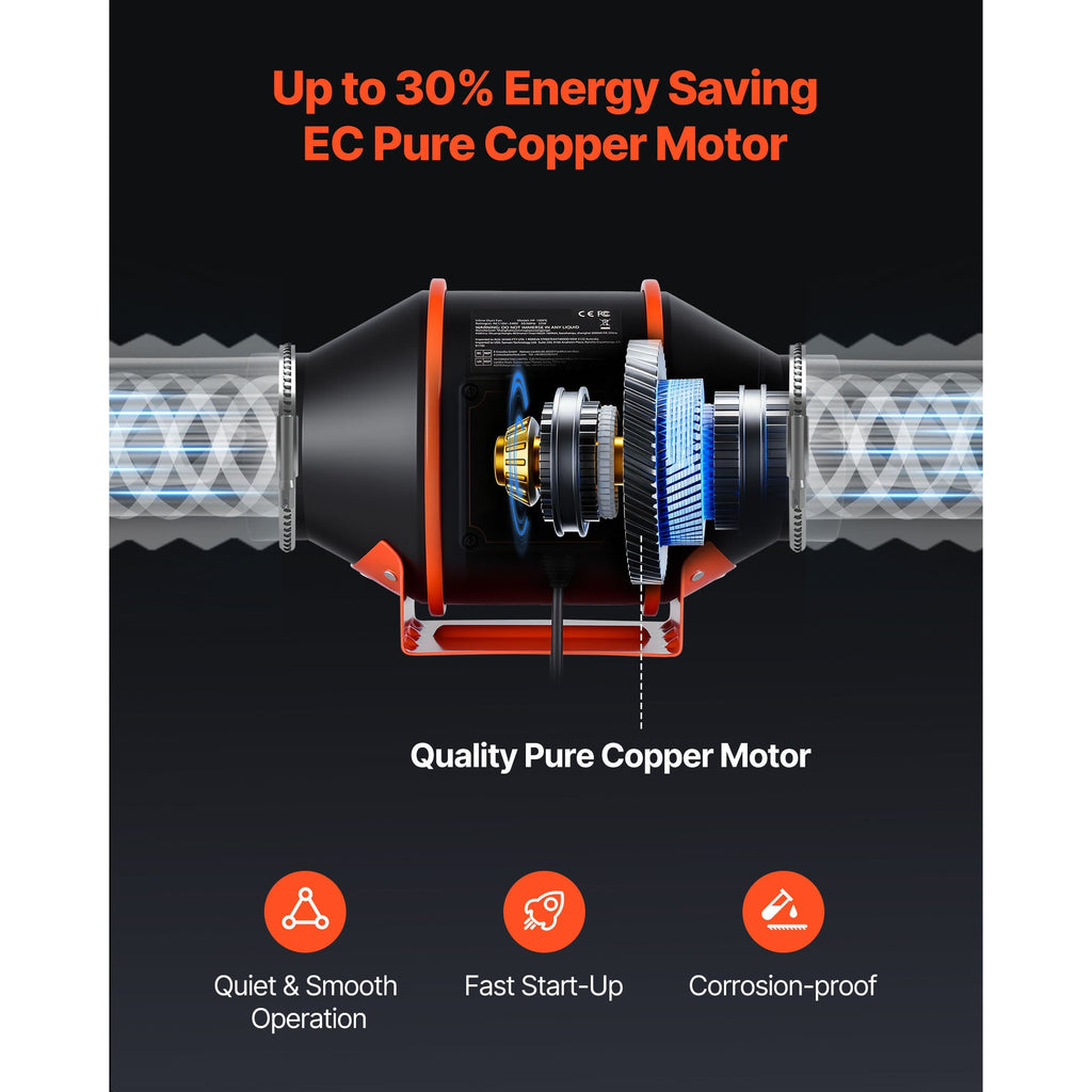 Inline Duct Fan, 205 CFM 4 inch EC Motor Ventilation Fan