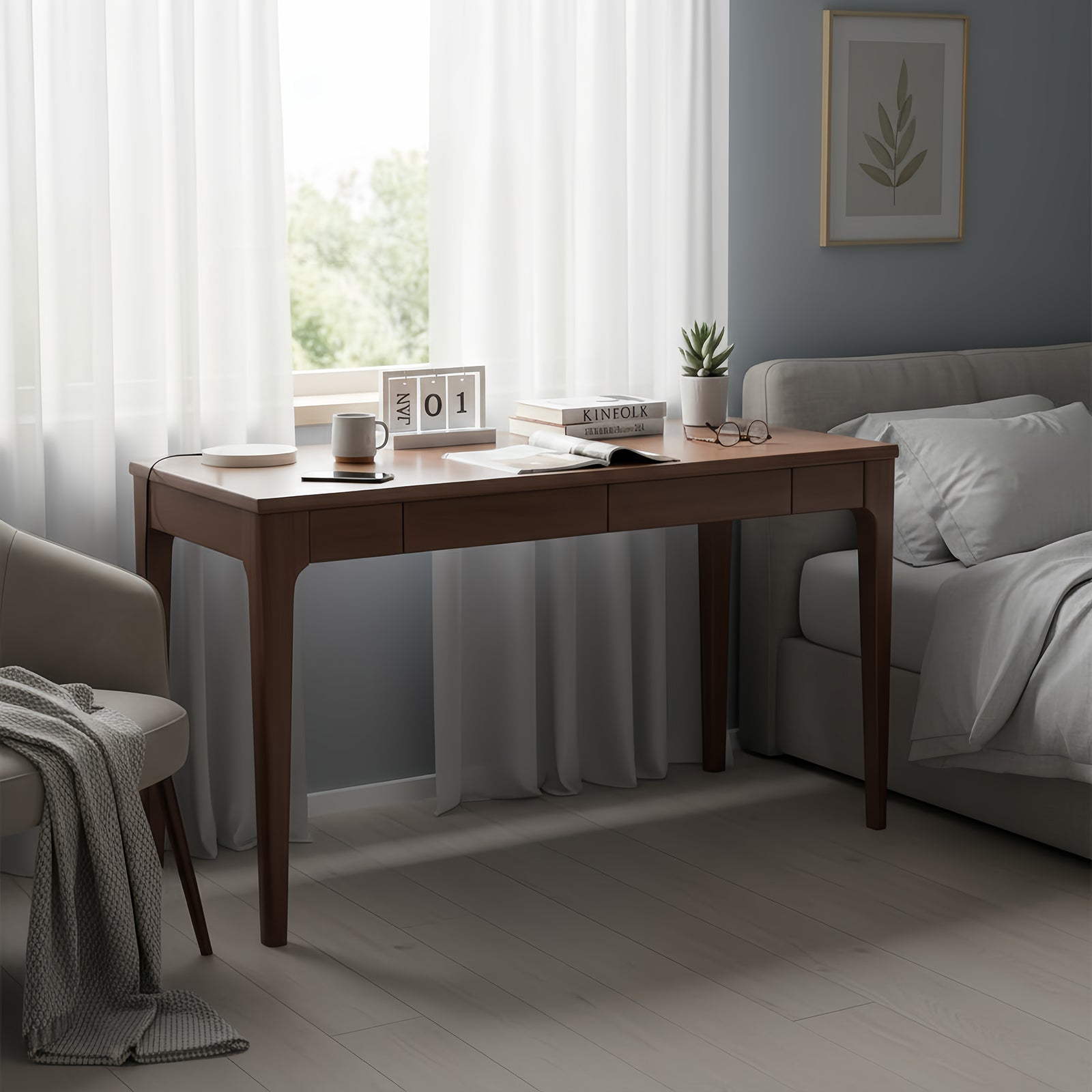 Solid Wood Desk with Drawers, Standing Desk