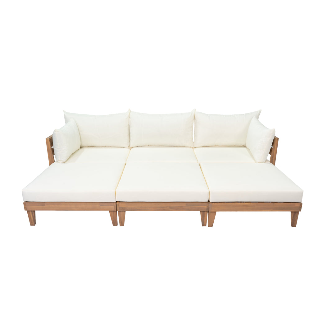 TOPMAX Outdoor Large 96.3" W Daybed Acacia Wood 6-Piece Patio Sofa Set