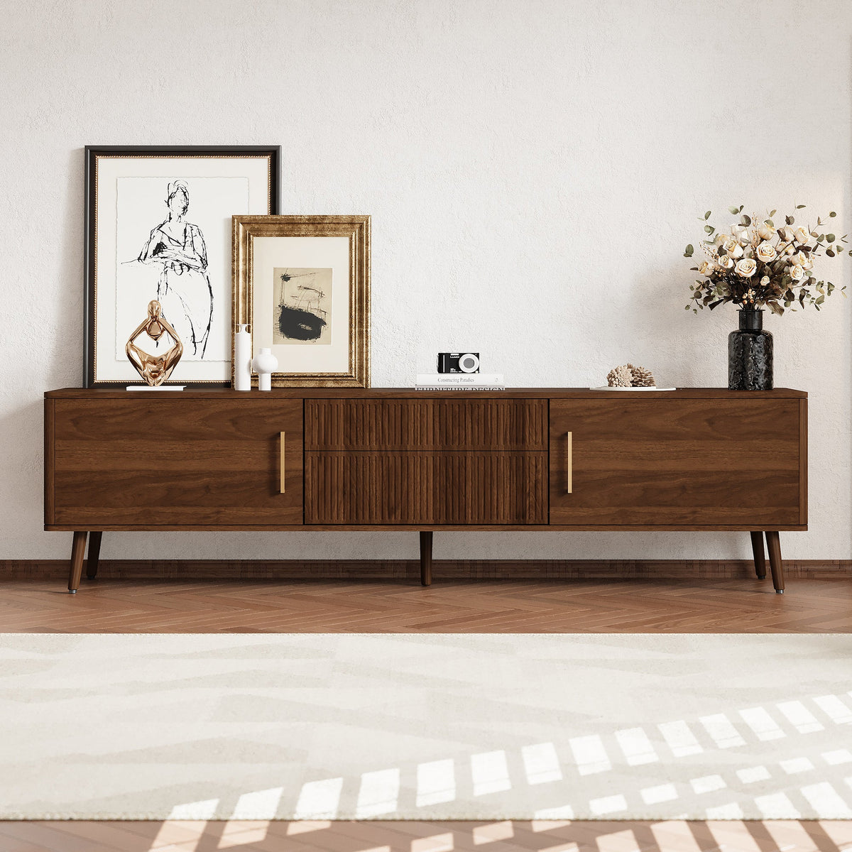 Mid Century TV Stand with 2 Drawers