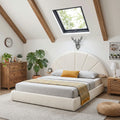 Unique Arched Boucle Bed with Small Table, Queen
