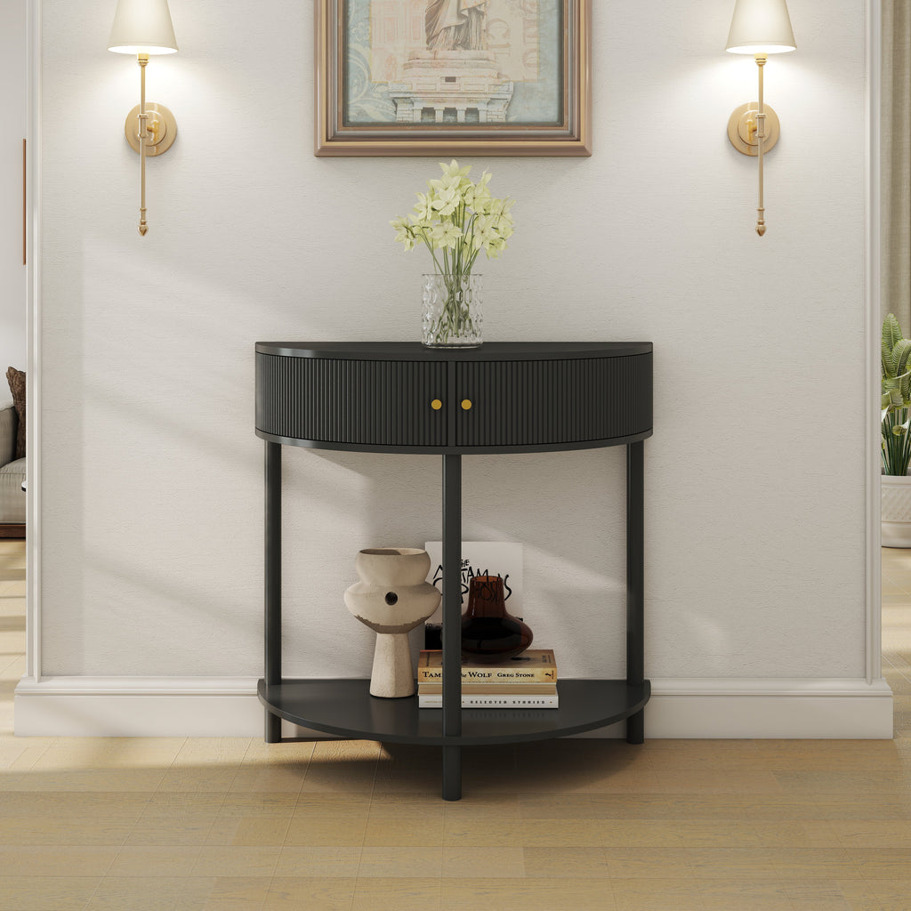 Artisan-Crafted Wave-Pattern Demi-Lune Console Table