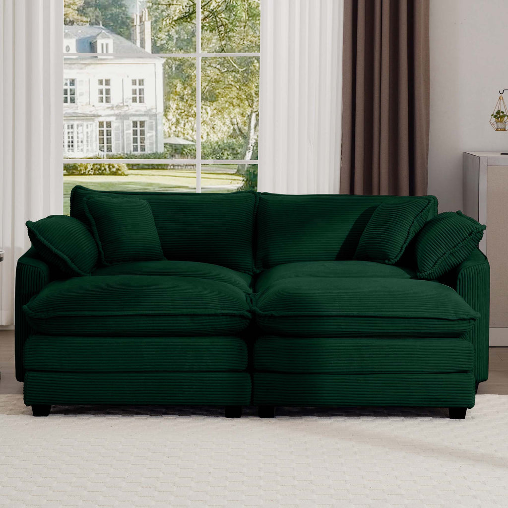 Corduroy Two-Seater Sofa with Ottoman