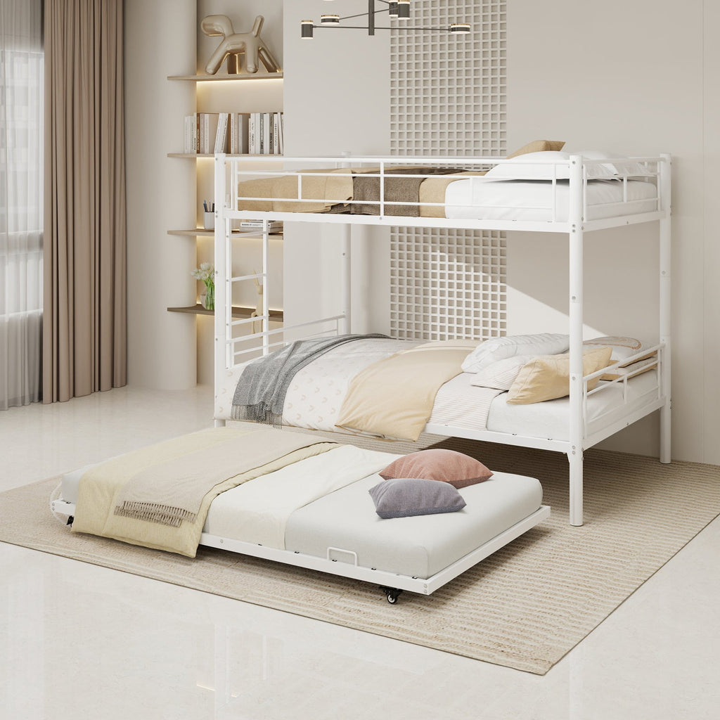 White Twin Metal Triple Bunk Bed with Removable Design