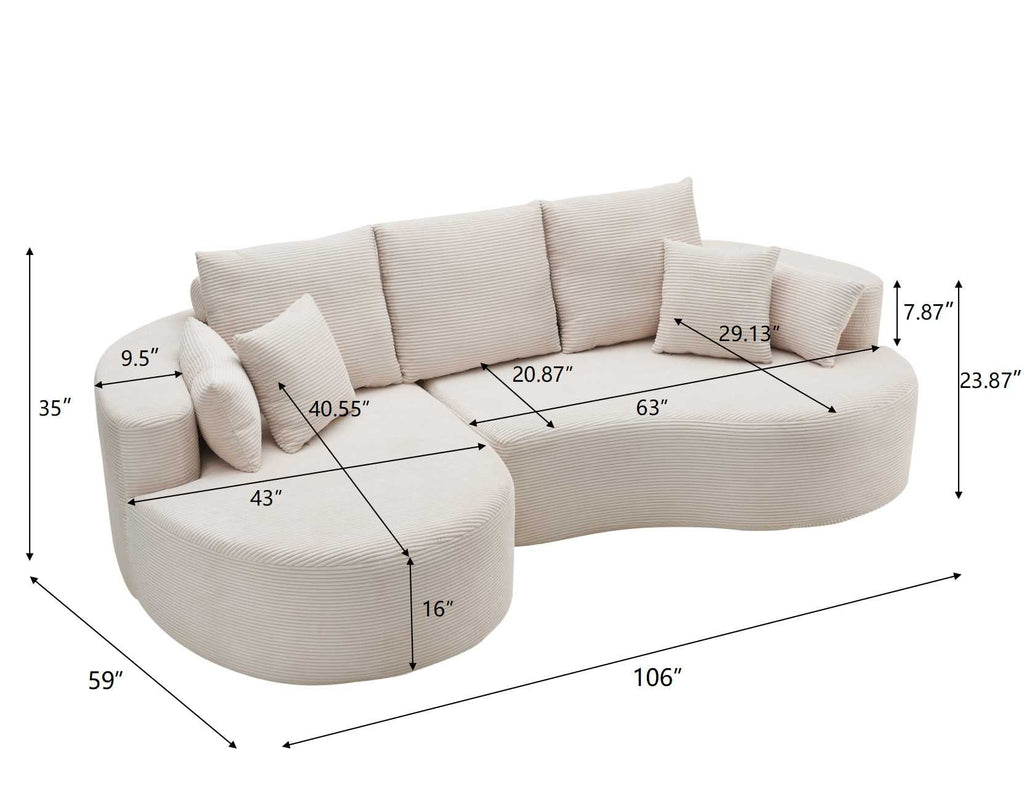 106 Inch 2-Piece Fabric Cloud Curved Sectional Corduroy Sofa