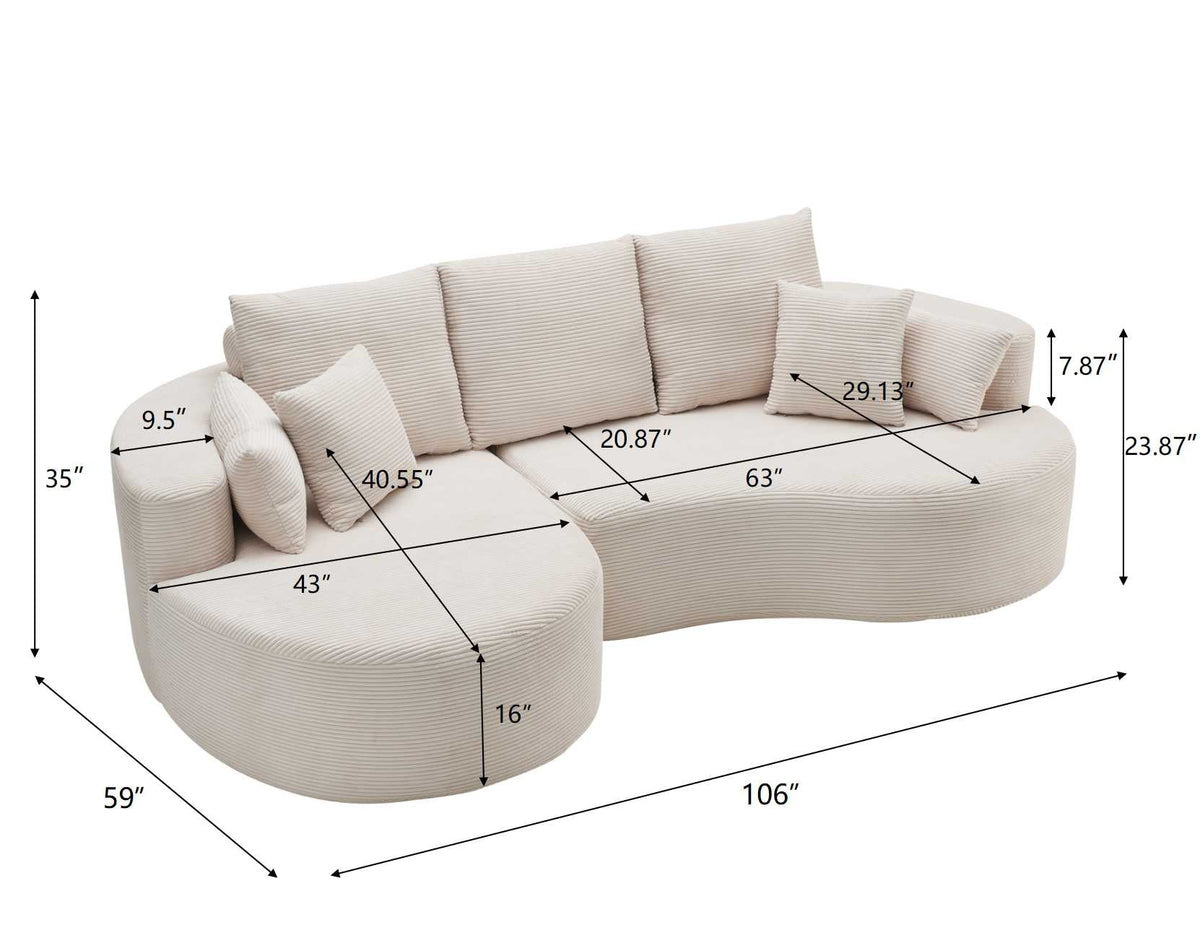 106 Inch 2-Piece Fabric Cloud Curved Sectional Corduroy Sofa