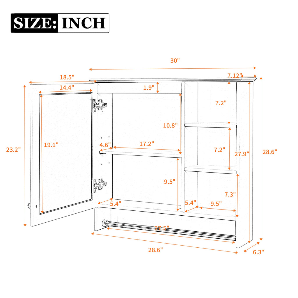 30 Inch Wall-Mount 2-in-1 Mirror Cabinet