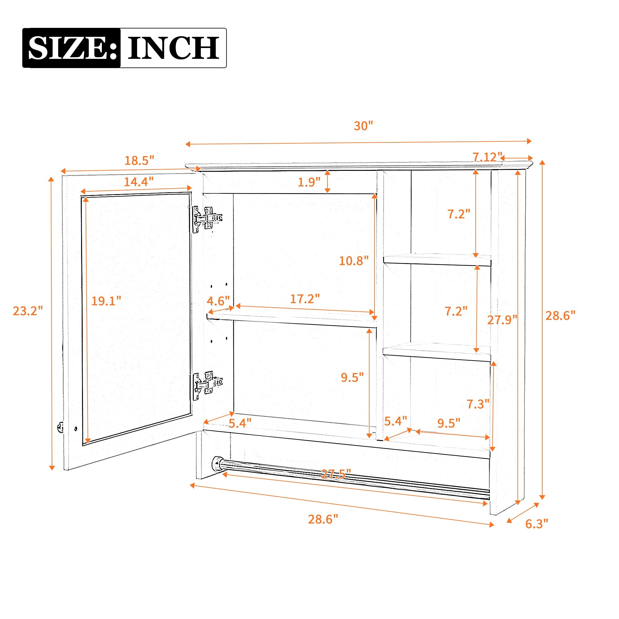 30 Inch Wall-Mount 2-in-1 Mirror Cabinet