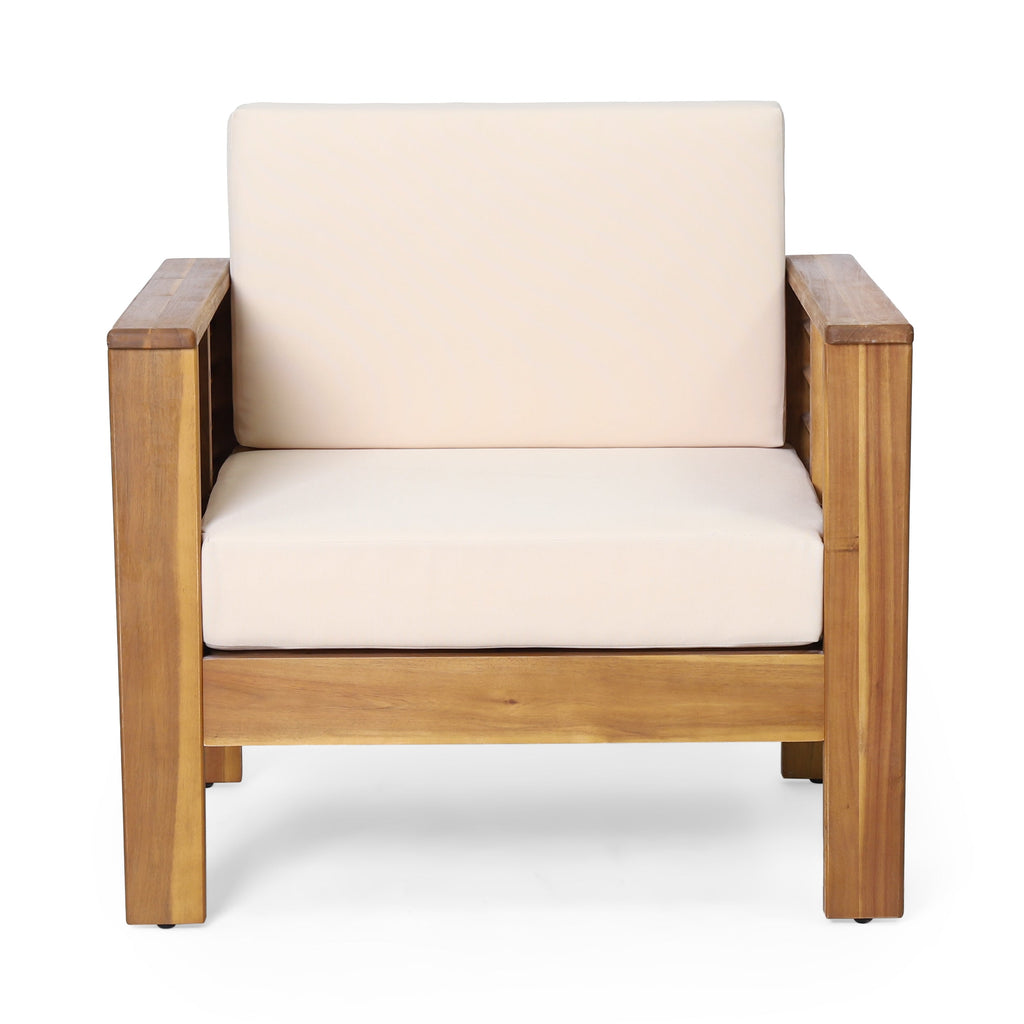 Set of 2 Outdoor Acacia Wood Club Chairs with Cushions