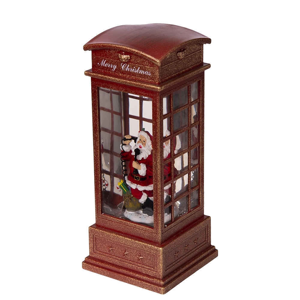 4x4x10"H Christmas Lighted Water Spinning Phone Booth With Santa