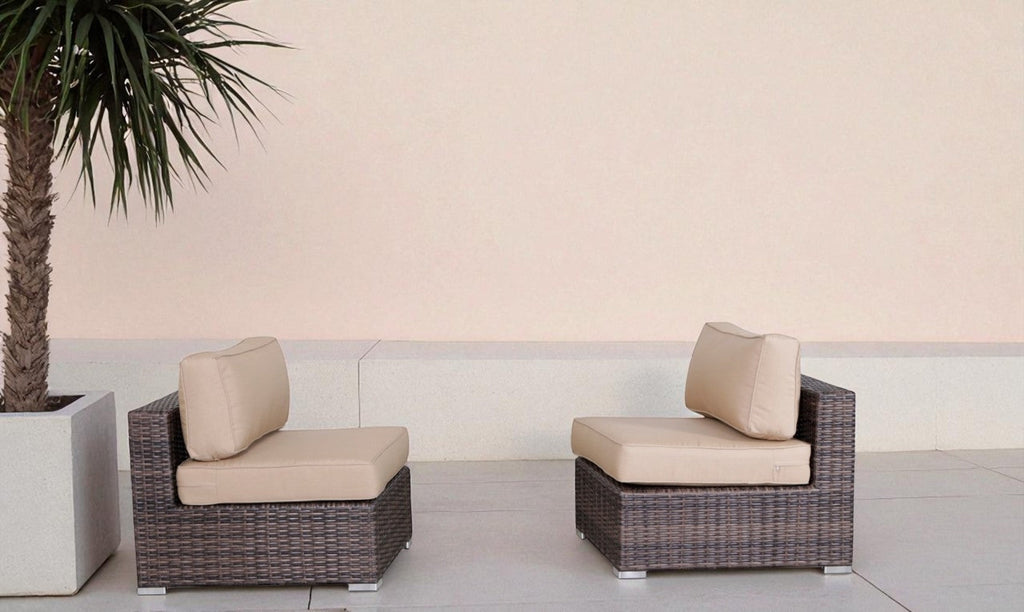 28" Wide Armless Outdoor Chairs with Cushions (Set of 2)