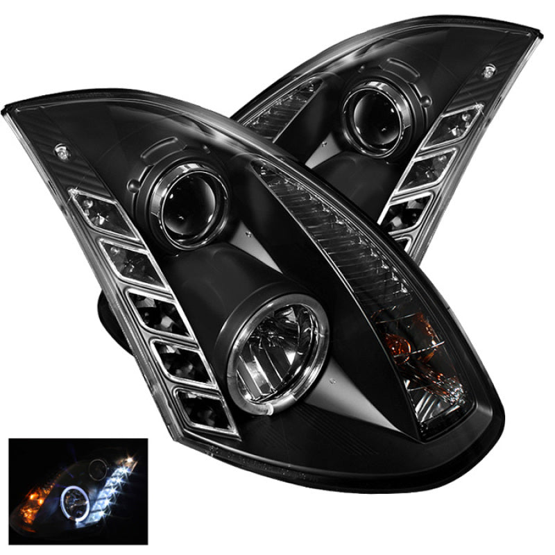 Spyder Infiniti G35 03-07 2DR Projector Halogen - LED Halo DRL Blk High H4 PRO-YD-IG35032D-DRL-BK 5011060