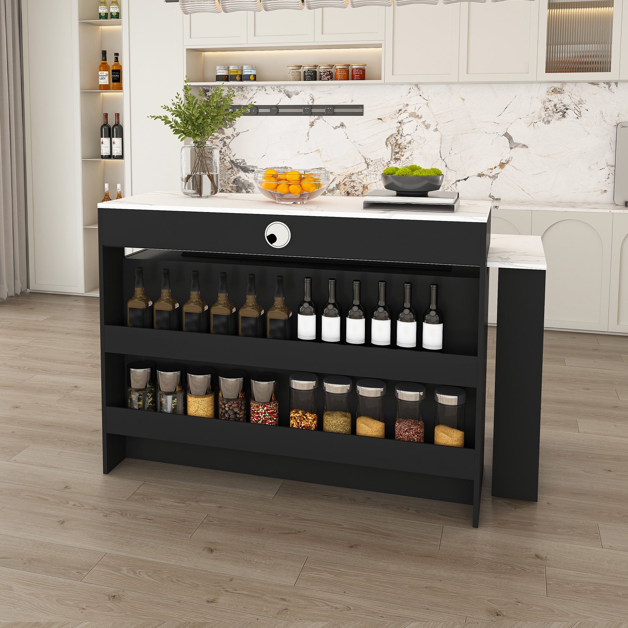 Kitchen Island with Extendable & Rotating Table