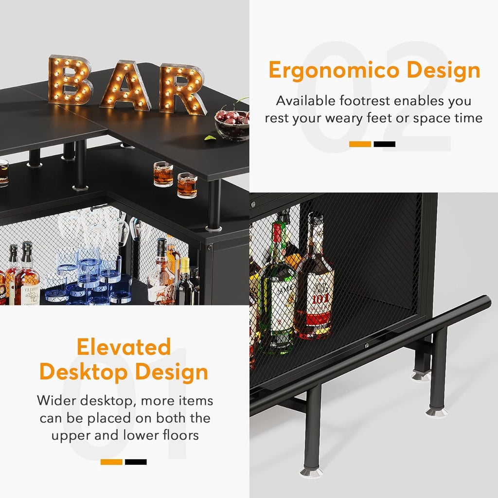 36” x 48” L-Shaped Home Bar Unit with Footrest